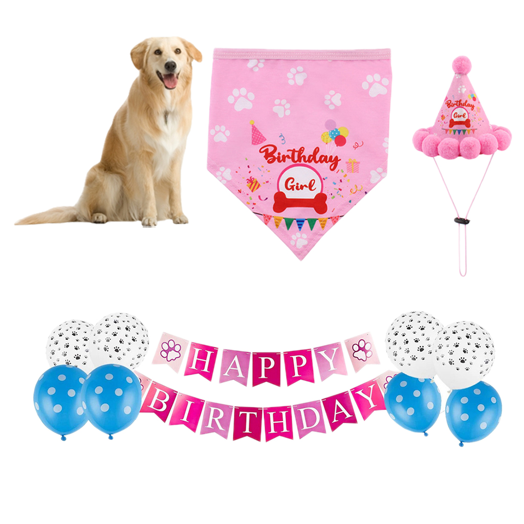 Dog Pet Birthday Hat Headwear Bandana Neckerchief Ties Balloons Baby Party