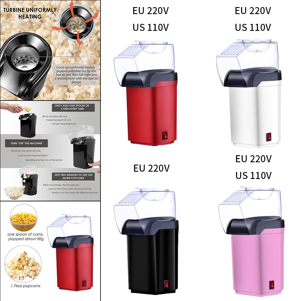 Small 1200W Hot Air Popcorn Popper Maker Machine with Measuring Cup, 3 Min Fast Popping -EU