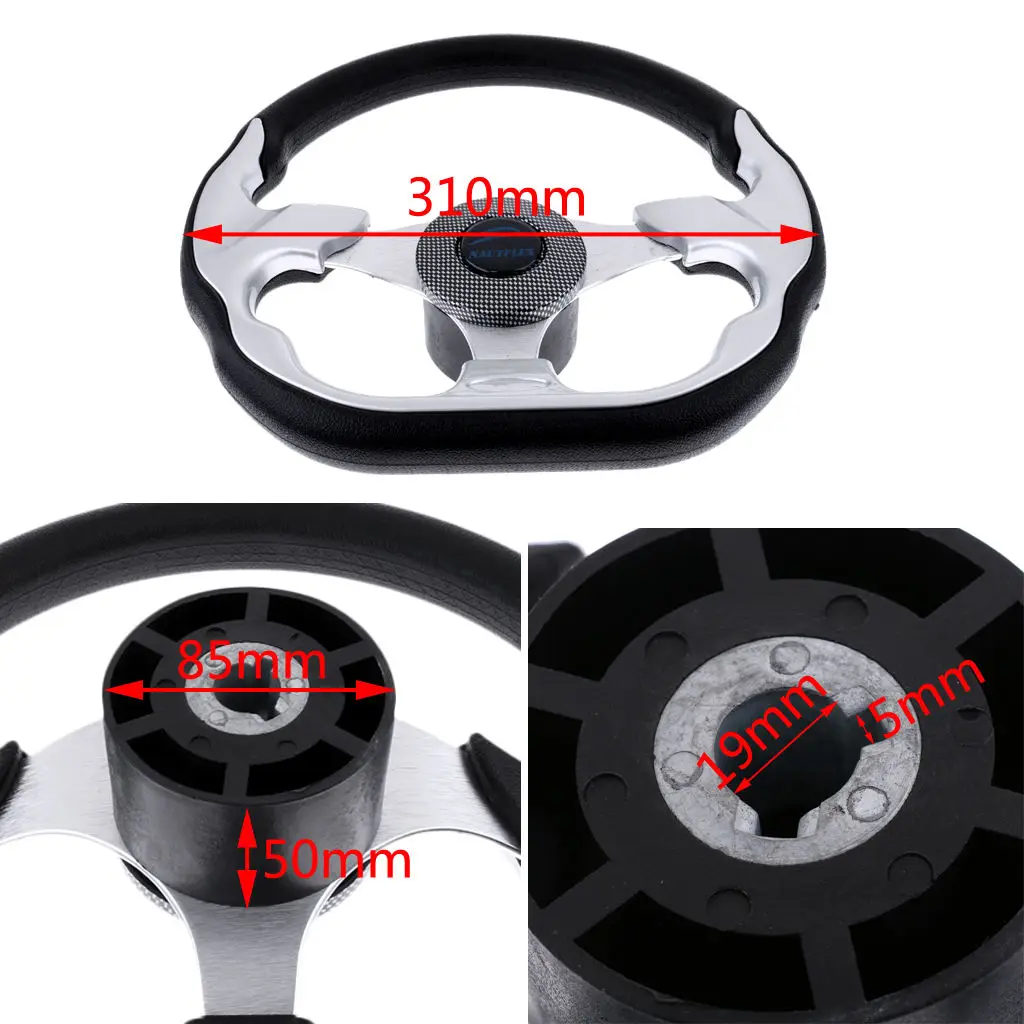 MagiDeal 310mm Aluminum Alloy D Shape Marine Boat Steering Wheel 3/4` Key Way Tapered for Canoe Kayak Fishing Boat Parts 