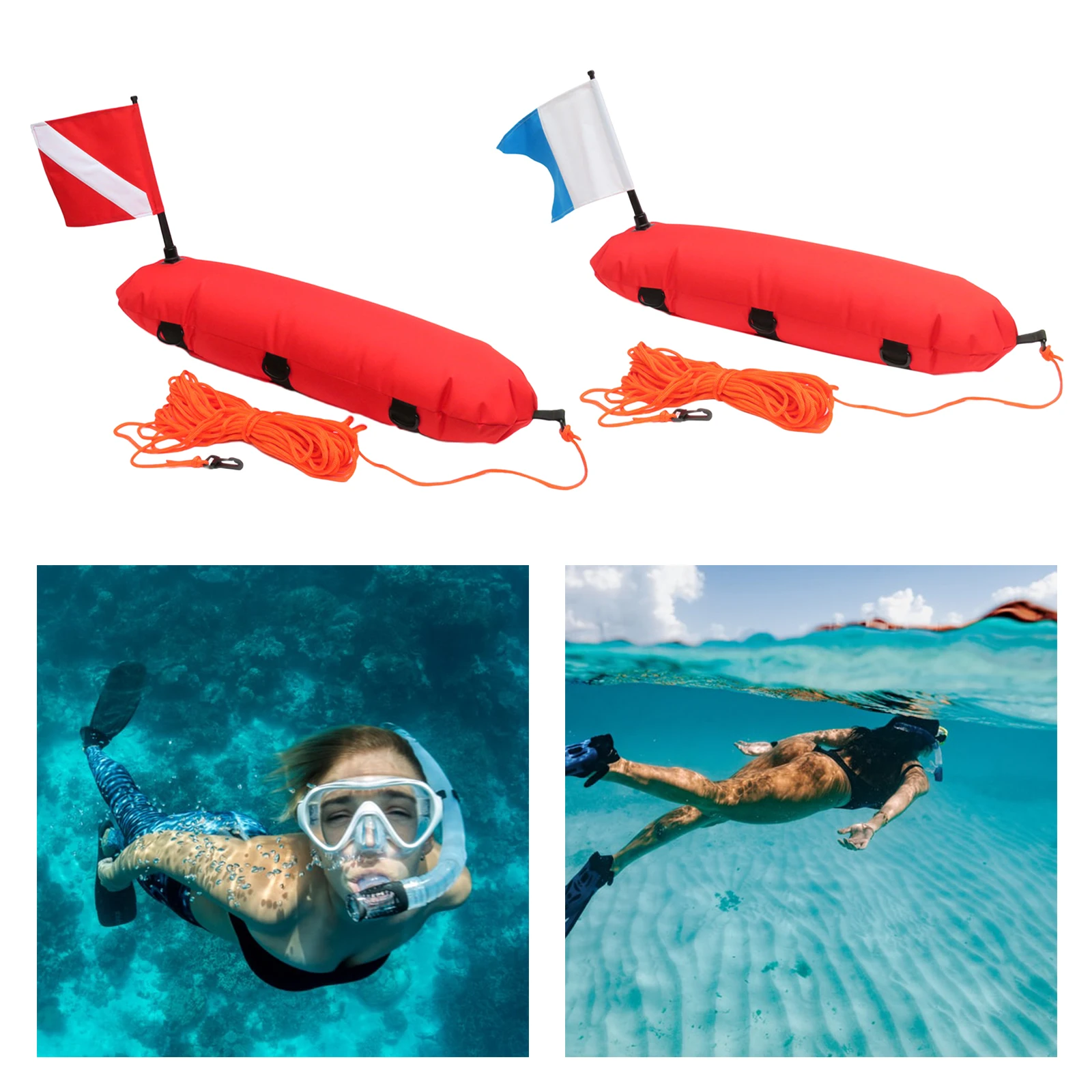 Torpedo Buoy Float w/ Flag Underwater Scuba Diving Spearfishing Free Dive Sign 