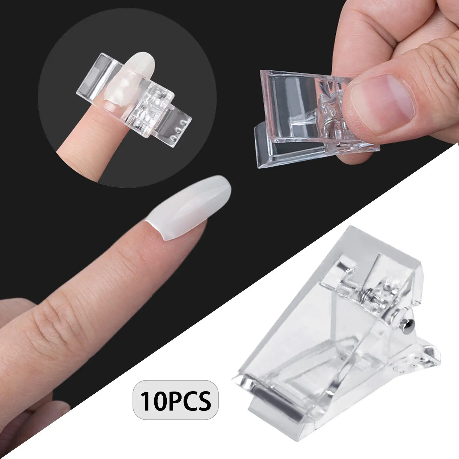 10x Poly Clamp Nail Tips Clip Manicure Extension Clips Tool Clips Gel Quick Building Set Transparent for Salon Home Use