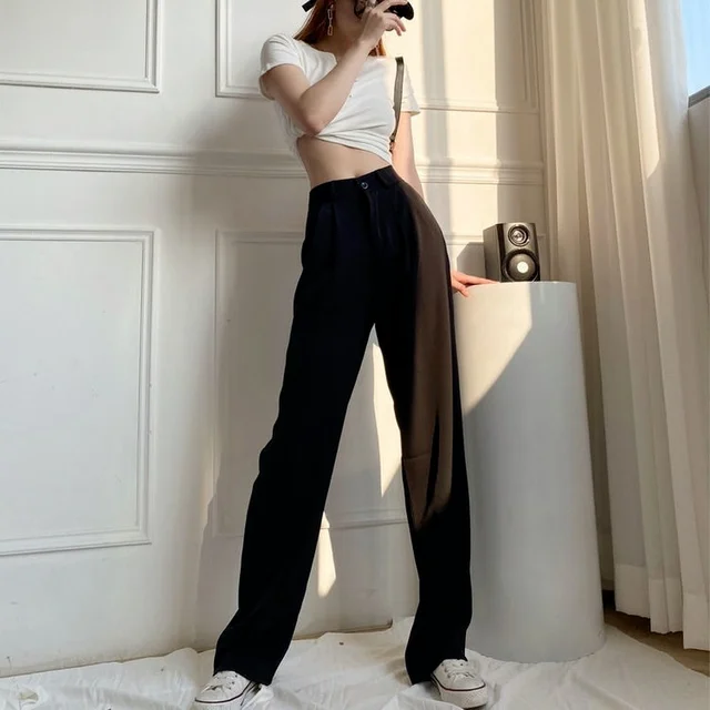 Plus Size S-4XL Suit Long Pants Women Slit High Waist Korean Style
