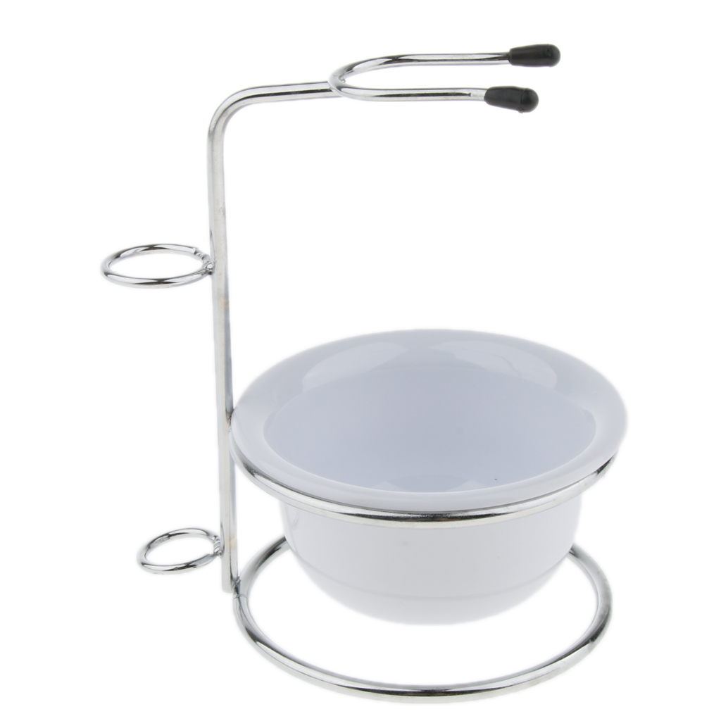 MagiDeal Mens Safety Razor Stand+Plastic Brush Soap Bowl for Barber and Home