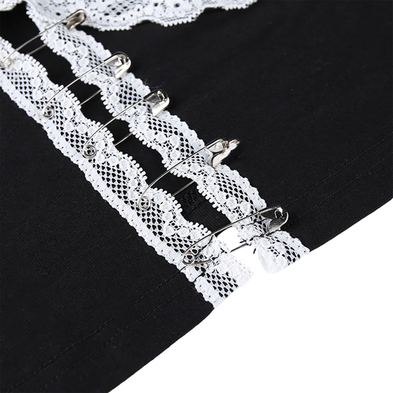 Punk Style White Lace Patchwork Cami Top Pin Hollow Out Sleeveless Cropped Top E-girl Gothic Emo Alt Indie Clothes Women Vest