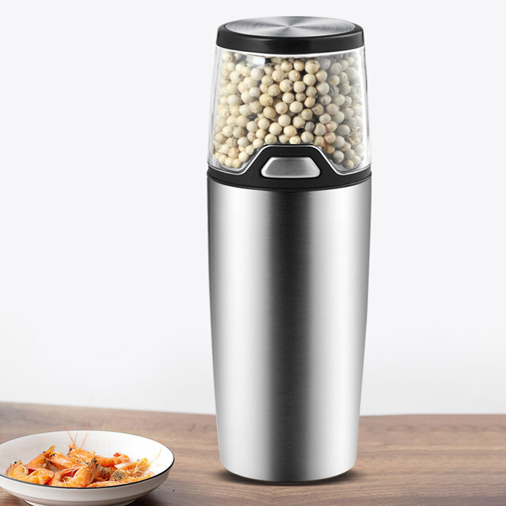 Electric Salt and Pepper Grinder Refillable Stainless Steel with LED Light Peppercorn Grinder One Handed Battery Operated