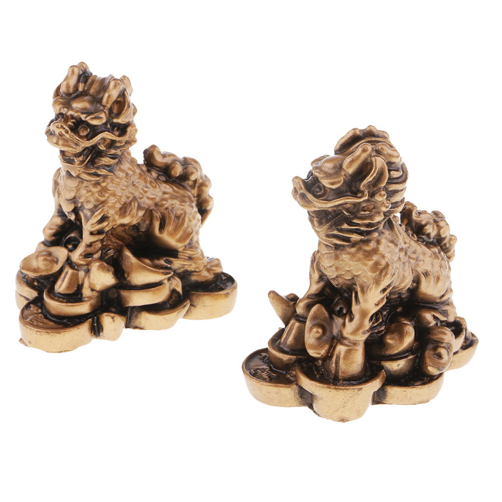 Set Of 2Pcs Bronze Chi Lin / Qi Lin Desktop Ornaments Wealth Prosperity Statue