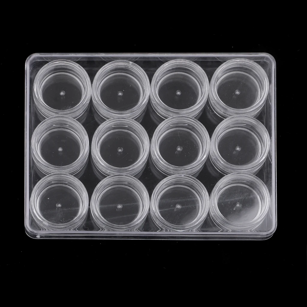 12 Grid Round Clear Jars for Cosmetics,Beads, Nail Art Storage Container Box