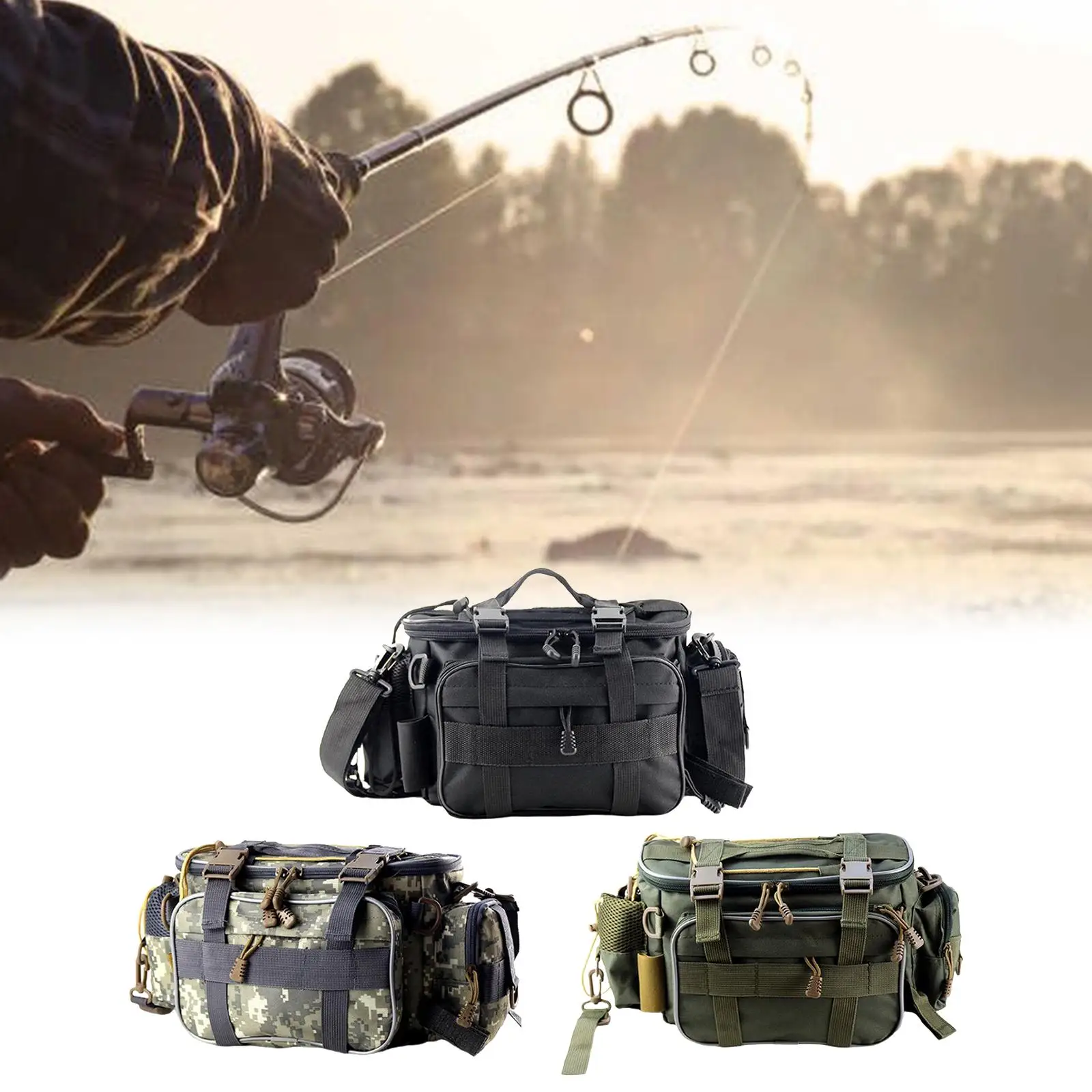 Multi-Pocket Fishing Tackle Bag Waterproof Lure Gears Storage Crossbody Bag Accessoris Pocket Shoulder Bag for Fishing Travel