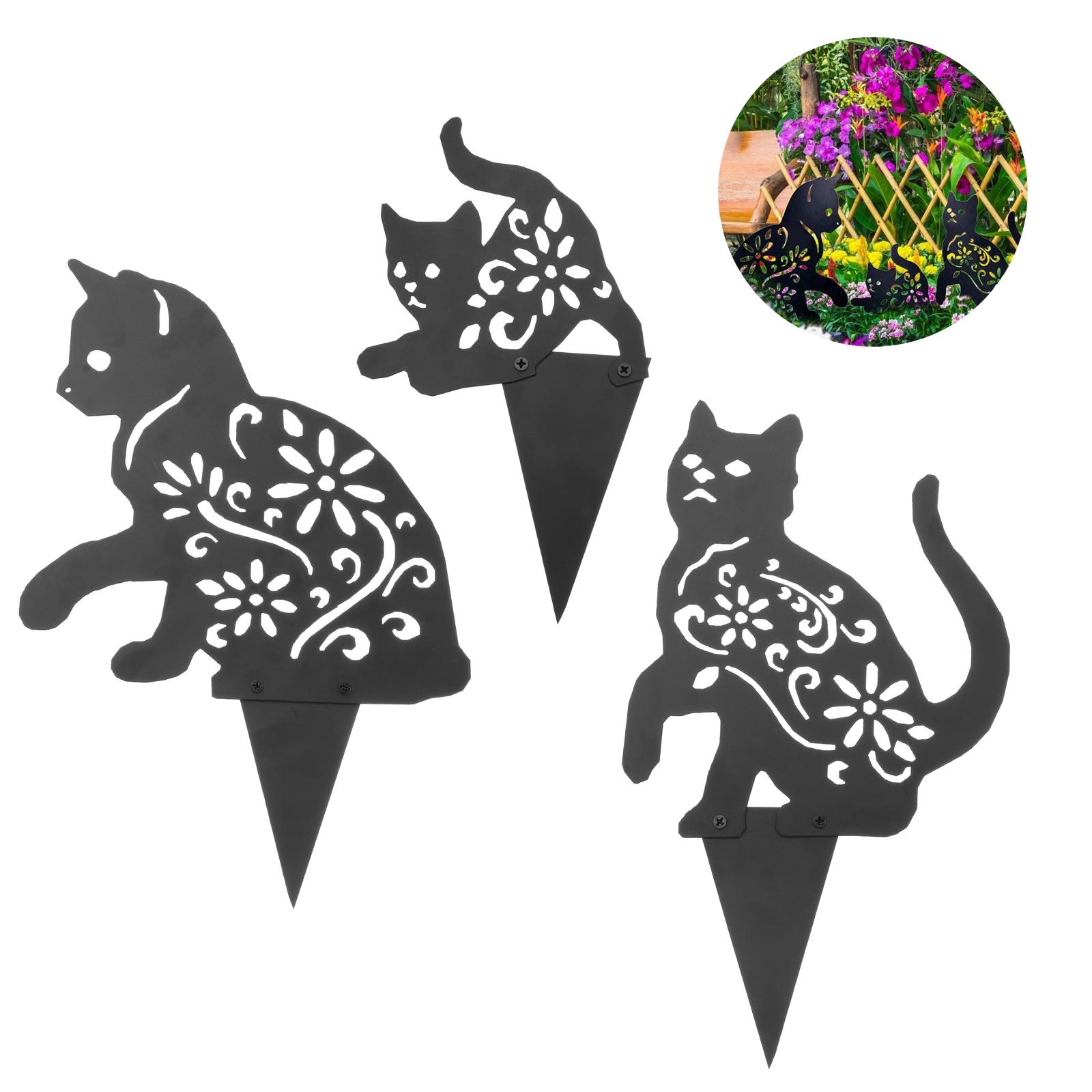 Animal Decorative Metal Garden Art Cats Statue Stakes Yard Decor Ornaments