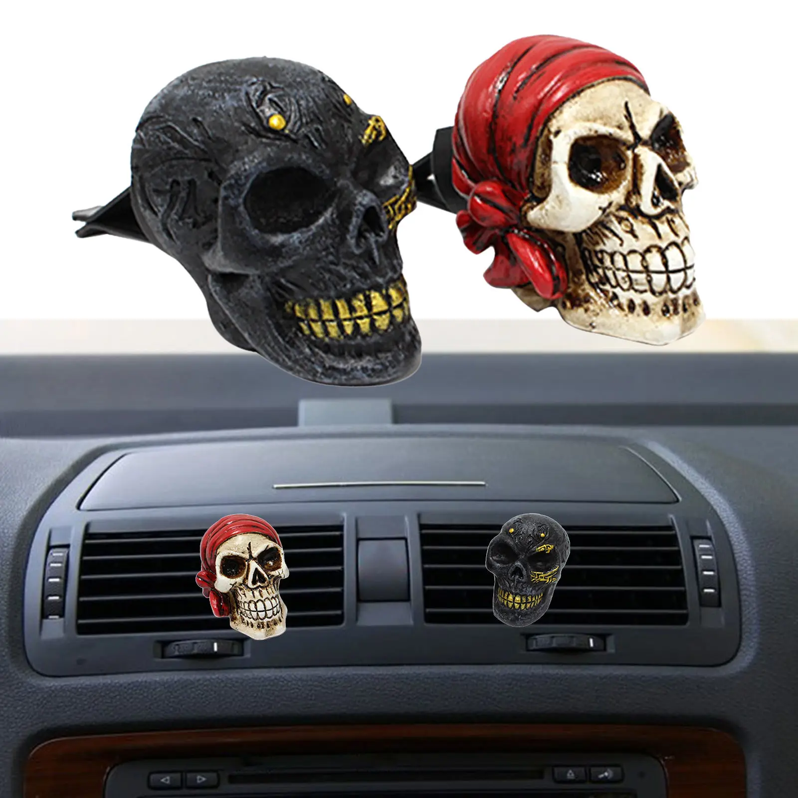 Skull Head Figurine Automatic Ornament Outlet Clip Car Tuyere Fragrance Easy Installation Sitting Resin Car Interior Decor