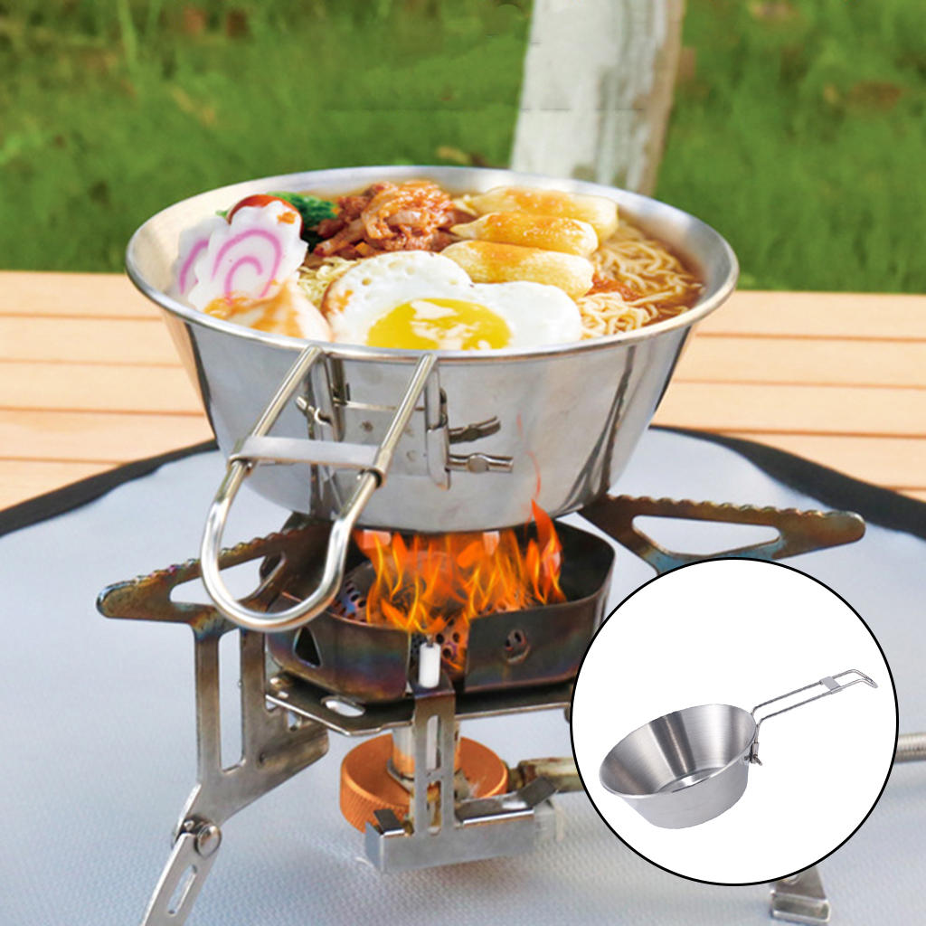 Folding Bowl Campfire Kettle Stainless Steel Folding Handle for Cooking