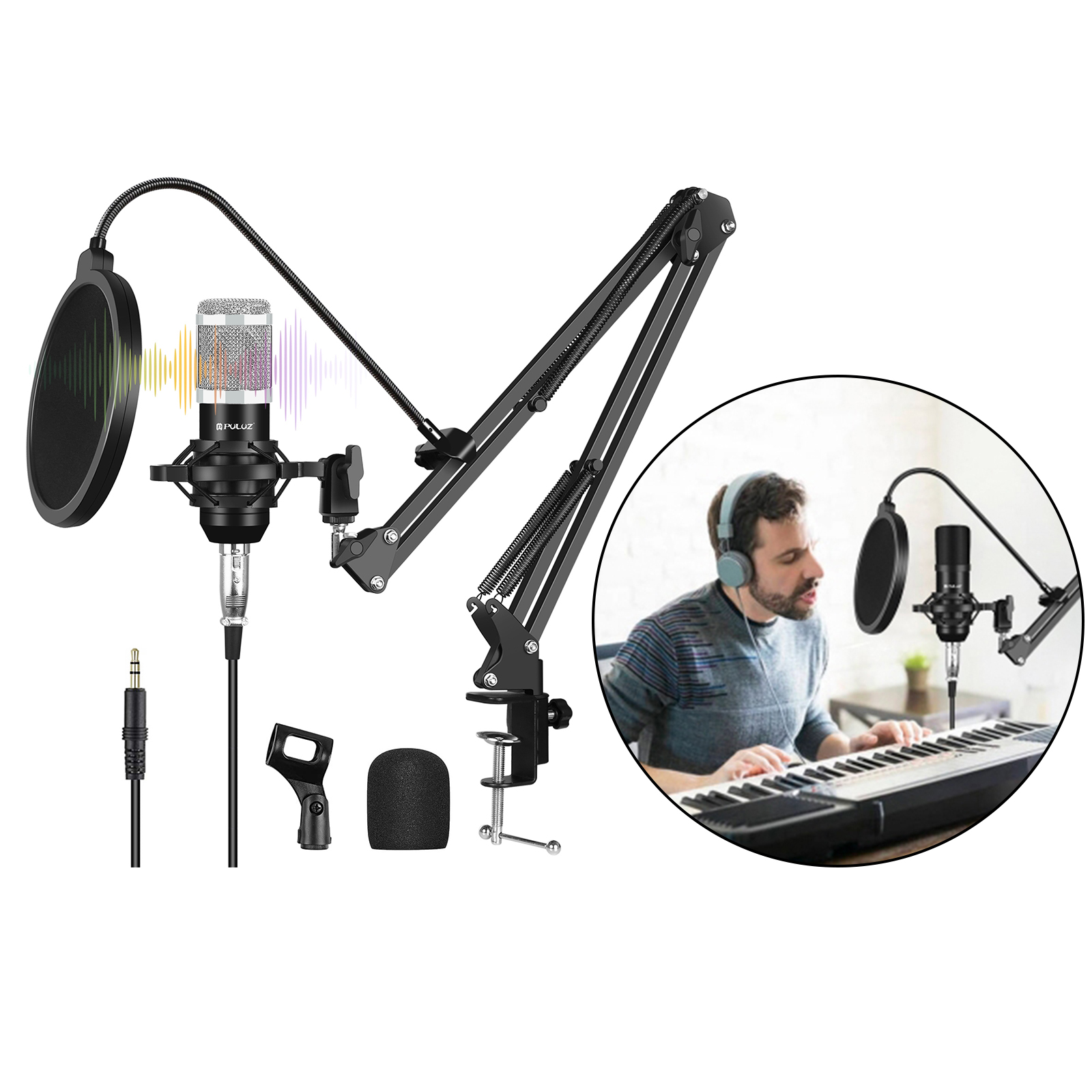 Adjustable Microphone  Boom Scissor Arm Stand, Mic Stand for Radio Broadcasting, Stage and TV Stations