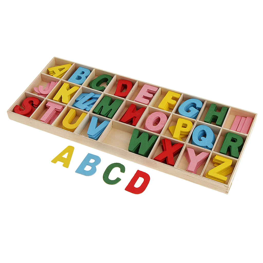 156 Pieces Wooden A-Z Letters Embellishment With Wood Box For Kids Toys Games