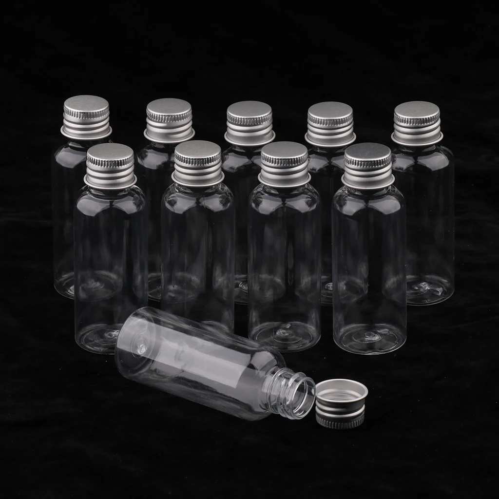 MagiDeal 10Pcs 50ml Clear Plastic Bottles Liquid Sampling Vials Aluminum Cap