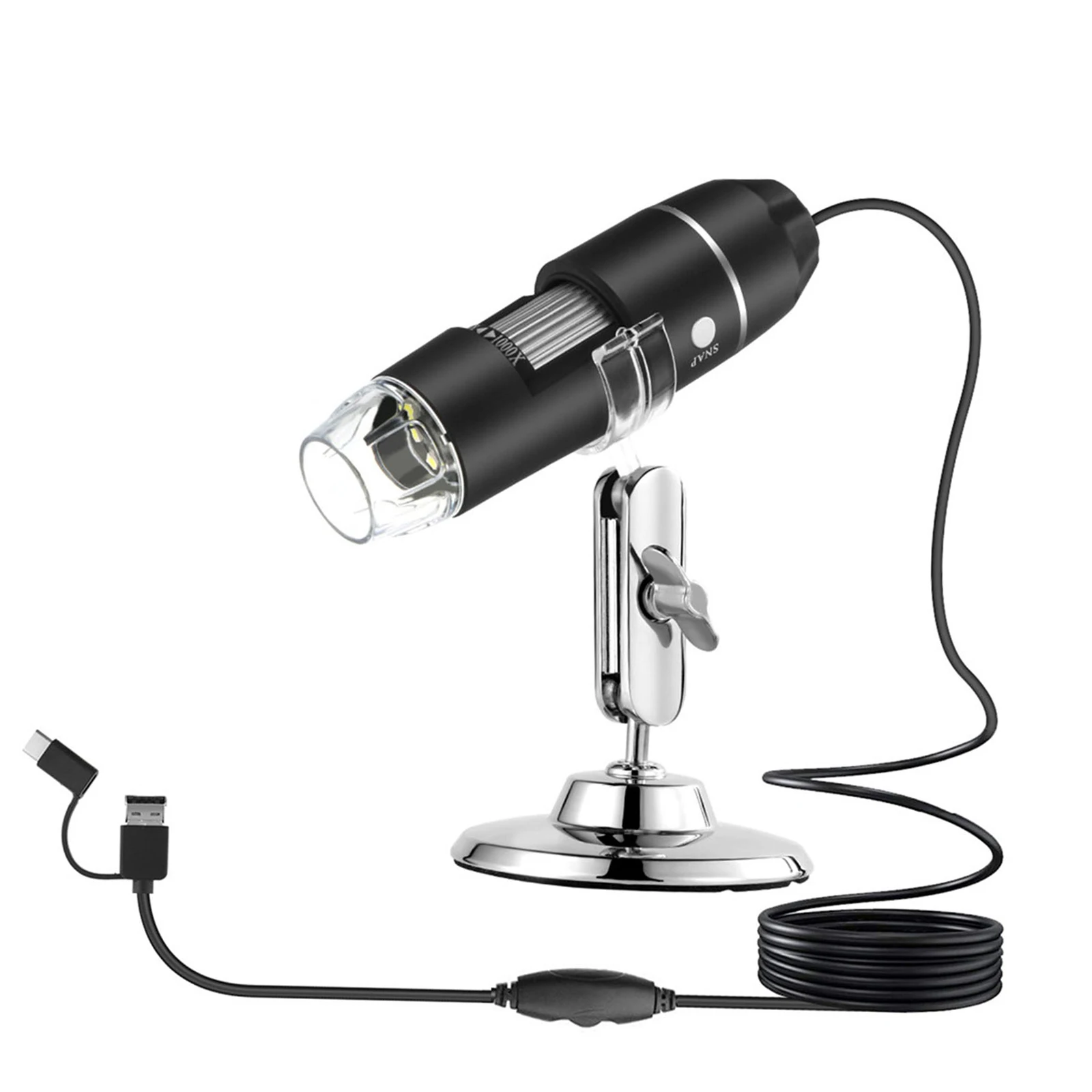 1000x 3 in 1 Magnification Microscope Handheld Monocular Endoscope with 8 LED Inspection Magnifier Mini Camera with Metal Stand