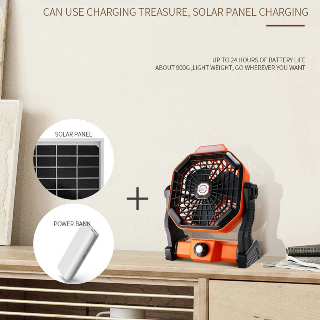 Solar Panel Fan USB Rechargeable Air Cooler Fan Summer Desktop Fan with LED Light for Home Outdoor Multifunctional Cooling Fan