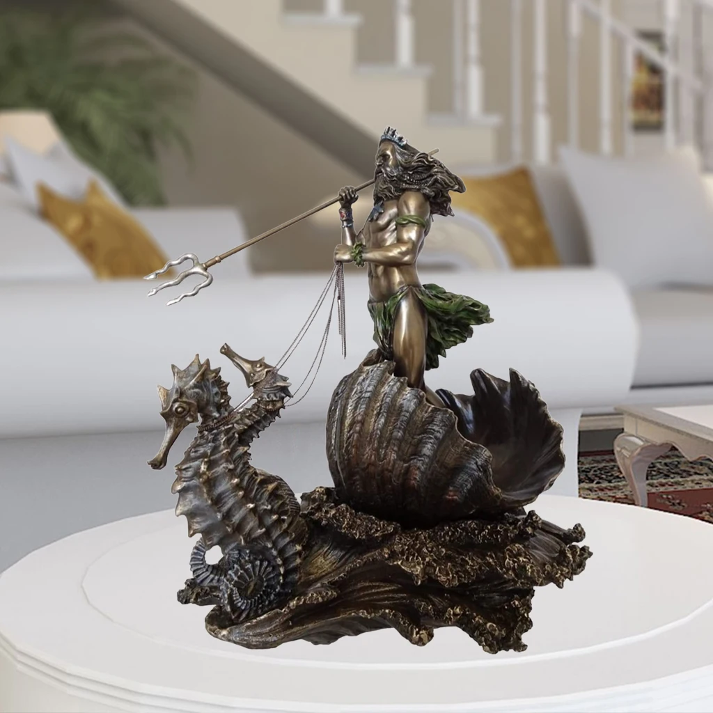 Greek God of the Sea Statue Figurine Resin Sculpture Poseidon on Seahorse