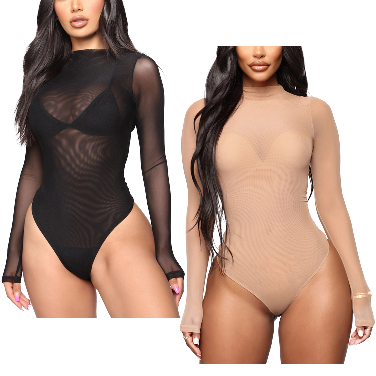 bodysuit lingerie nightwear tripulação pescoço alto corte