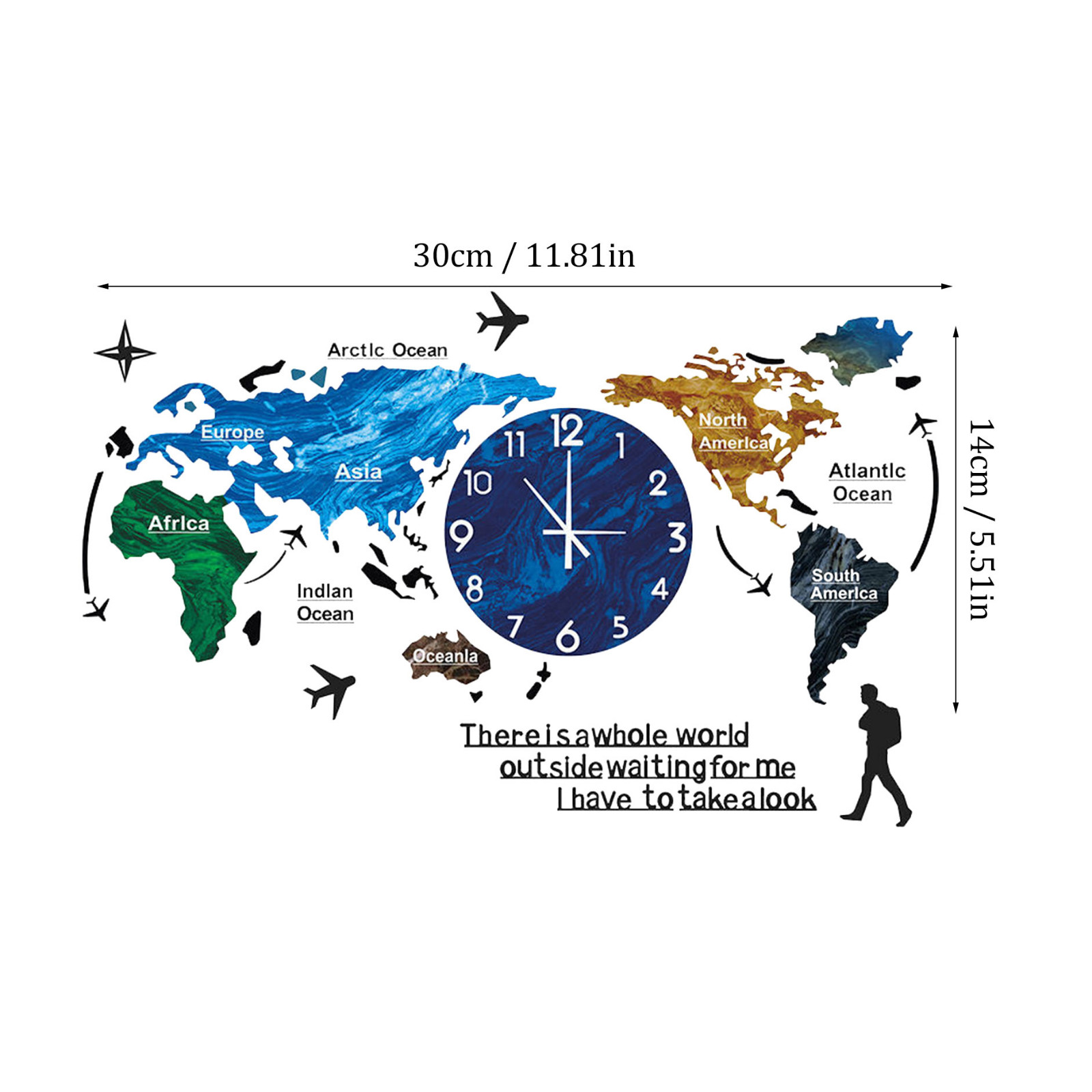 Настенные часы с картой мира, большие самоклеящиеся кварцевые часы «сделай  сам» с наклейками, бесшумные современные самоклеящиеся дизайнерские часы |  AliExpress