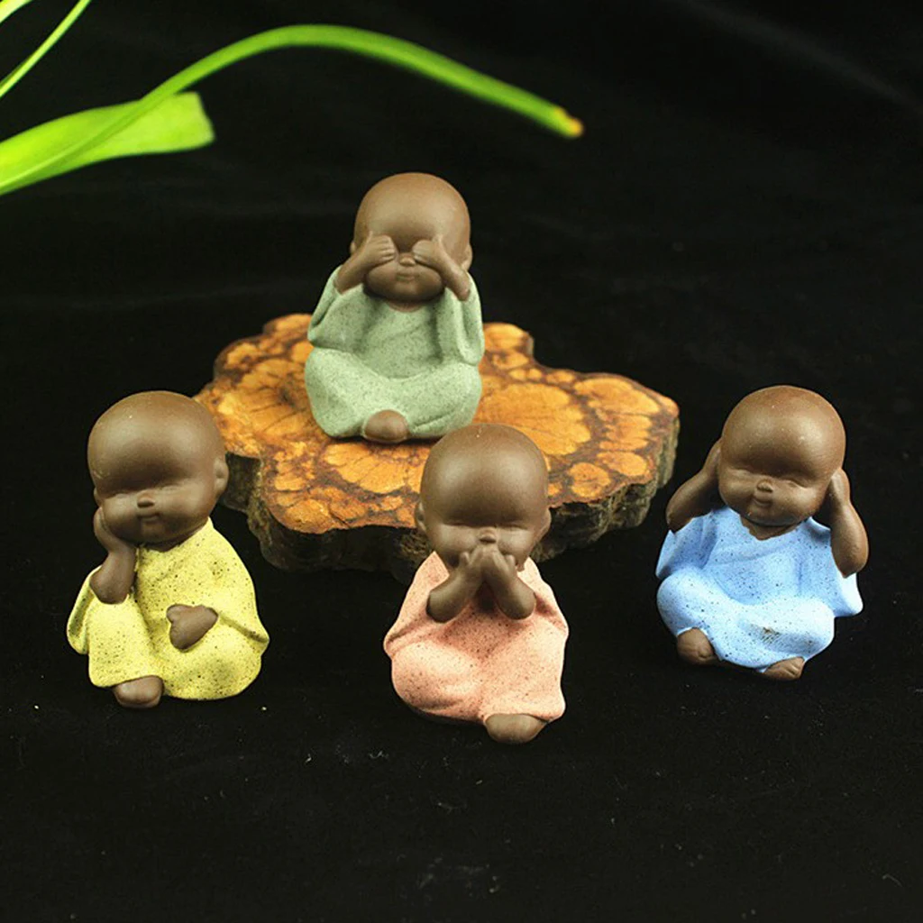 Ceramic Small Buddha Statue Small Monk Figurine Tea Pet Decorative Ornament