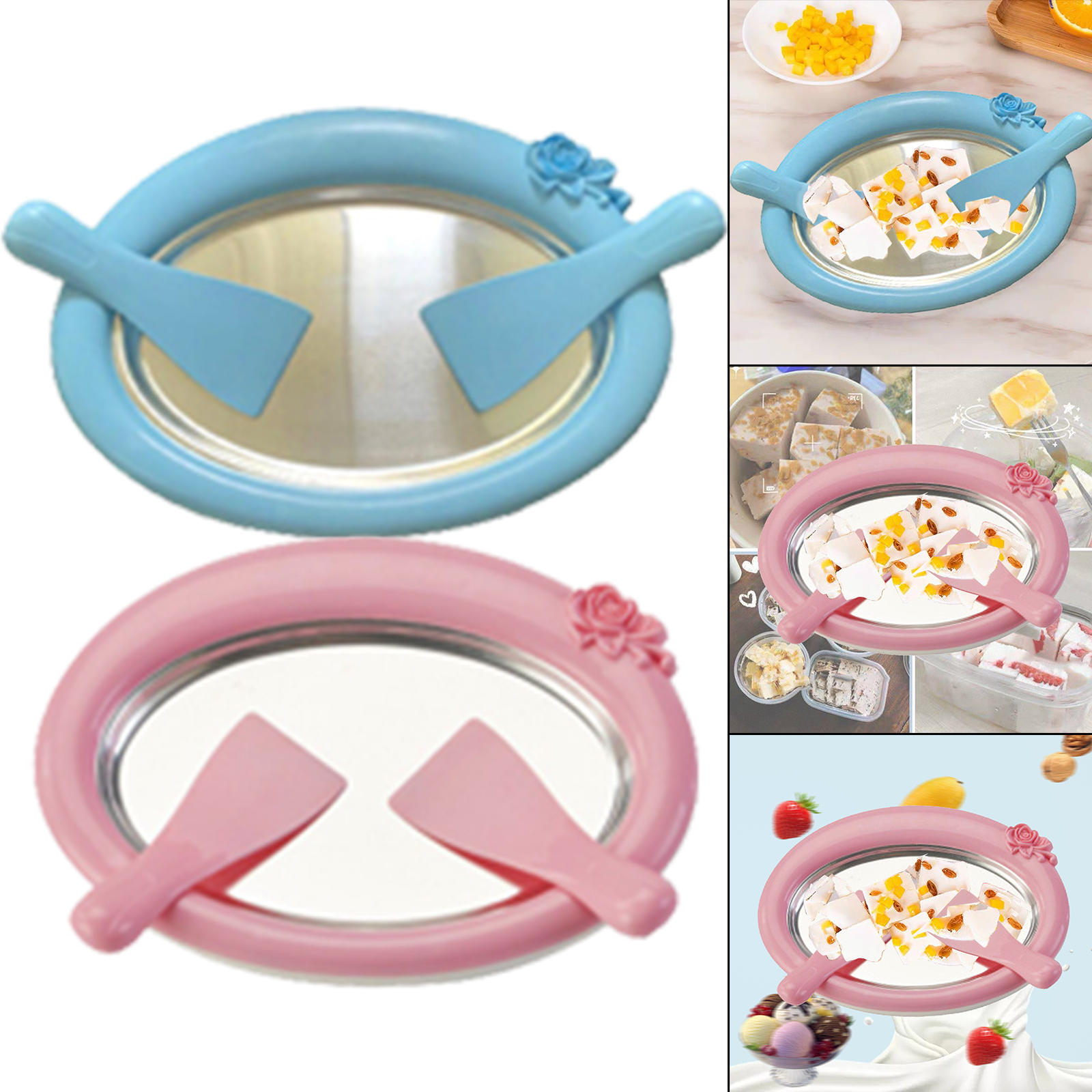 Household Ice Cream Maker with 2 Spatulas Ice Cream Roll Maker Rectangle Anti Griddle Pan Fried Yogurt Machine for Gelato Sorbet