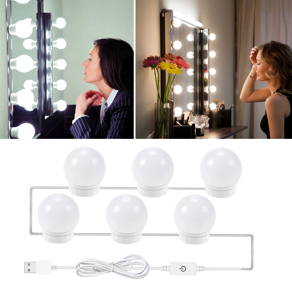 USB Makeup Mirror Lights Vanity Hollywood Style Dimmable for Bathroom Wall USB dresser Dressing Room Table Brightness Lamp