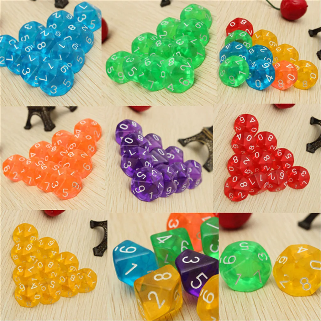 D10 Ten Sided Gem Dice for RPG Dungeons Dragons Games Set of 10 Dice