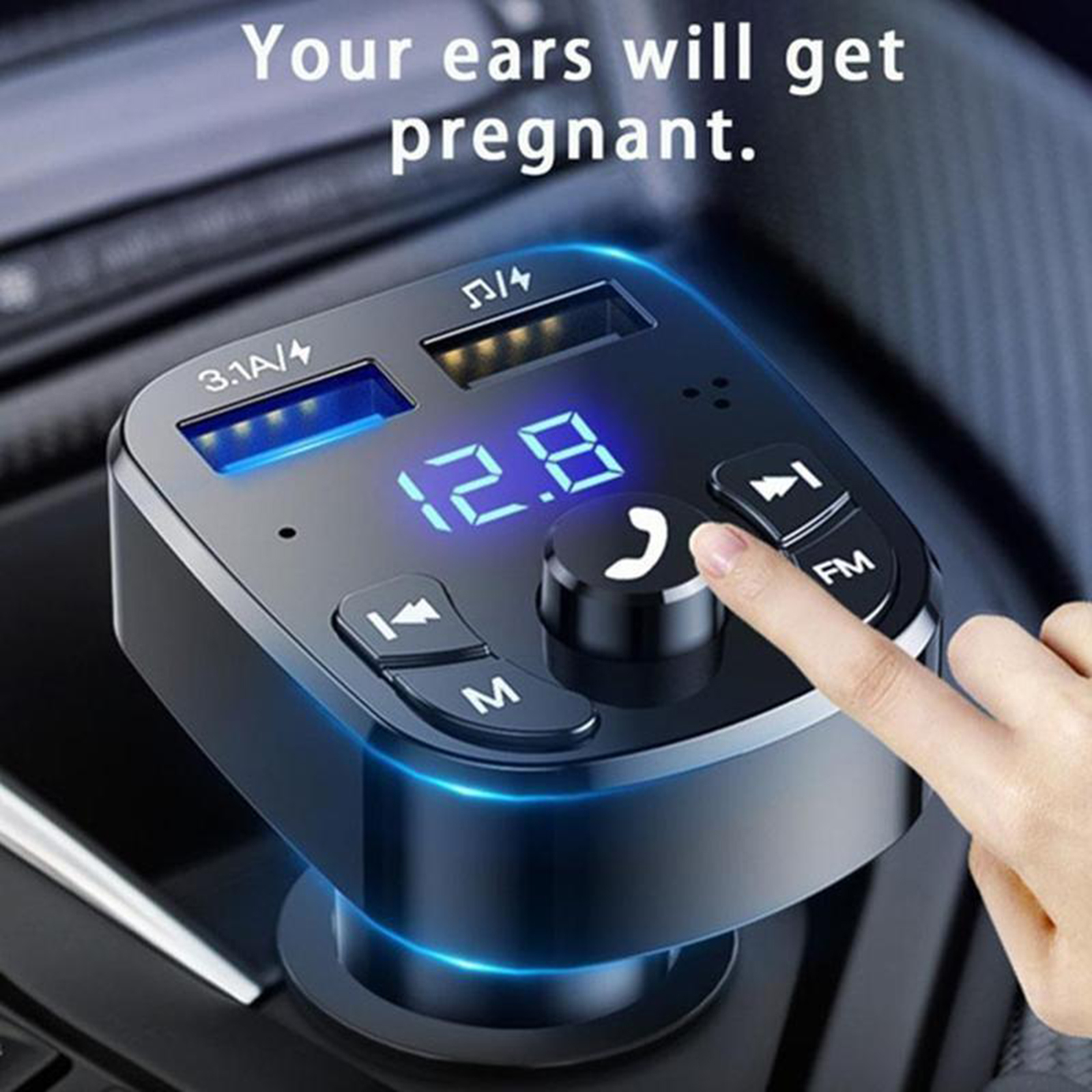 Wireless Radio Receiver Handsfree Call Car Charger Bluetooth FM Transmitter LED Screen 2 USB Ports 12V/3.1A for Smartphones