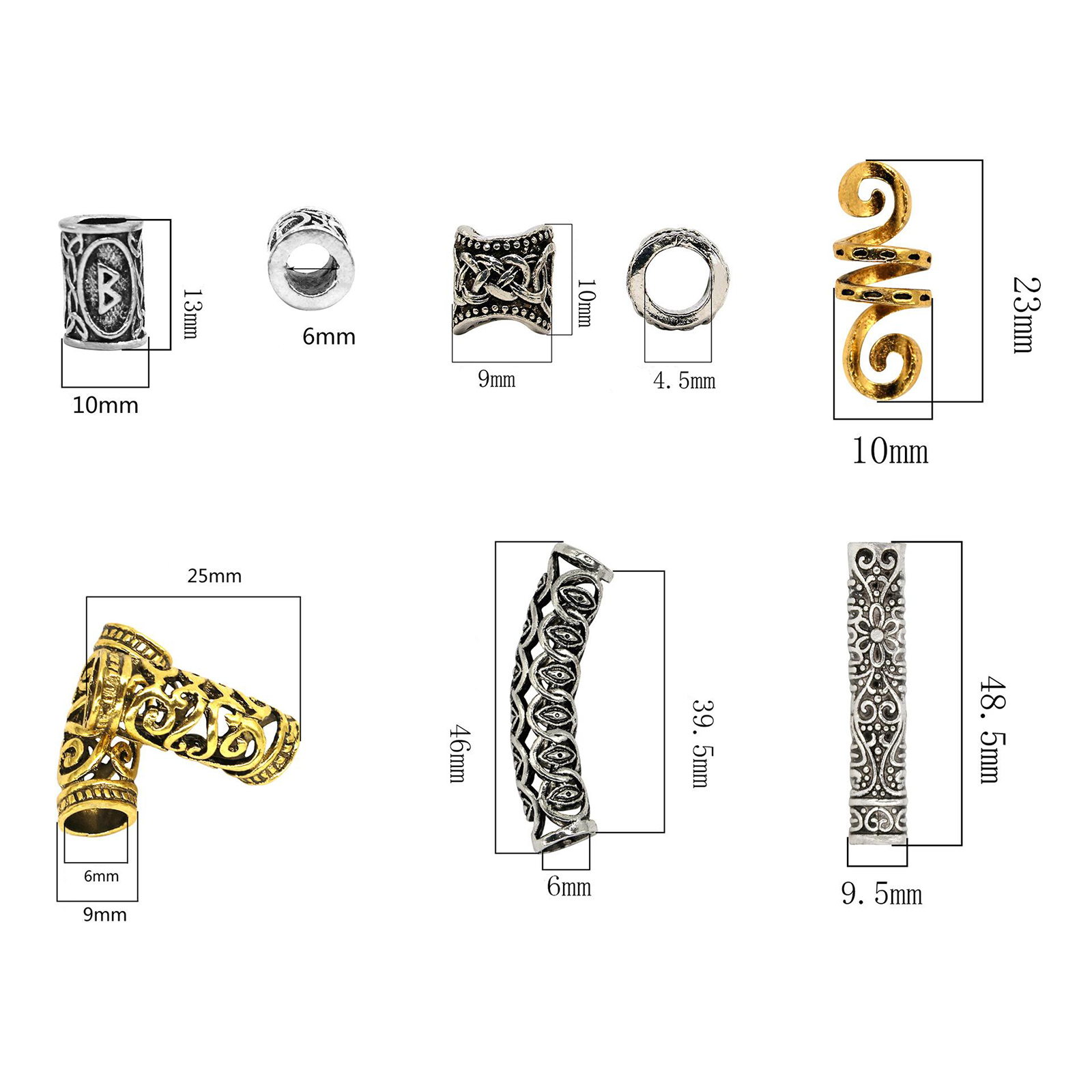 89 Peices Beard Beads Viking Jewelry Men Hair Accessories, Norse Luhn Runes Viking Beads Rings Design, Solid Pieces