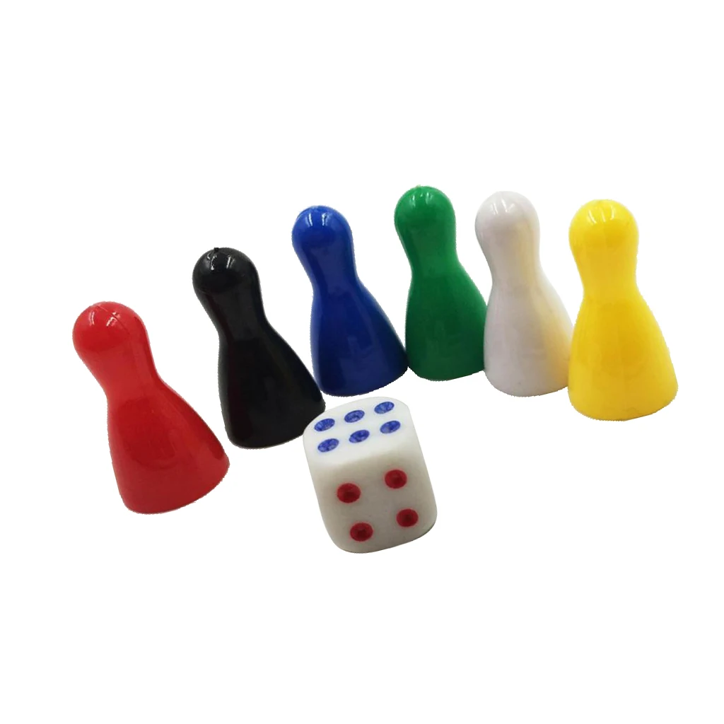 6pcs Plastic Chess Pieces with Dice Replacement Set, Spare Chess Draughts for Ludo, Flying Chess, Board Games