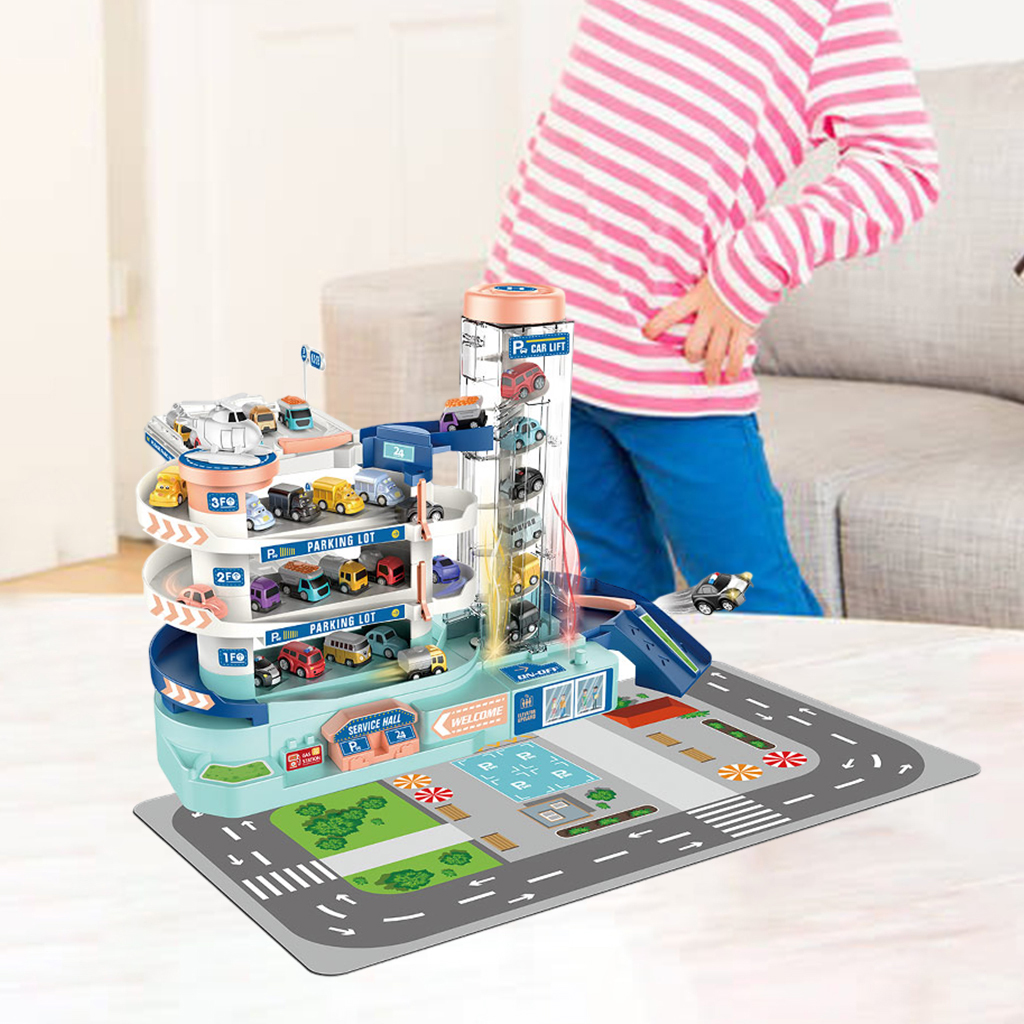 Kids 3 Floor City Car Park Garage Toy Race Car Ramp Track for Children
