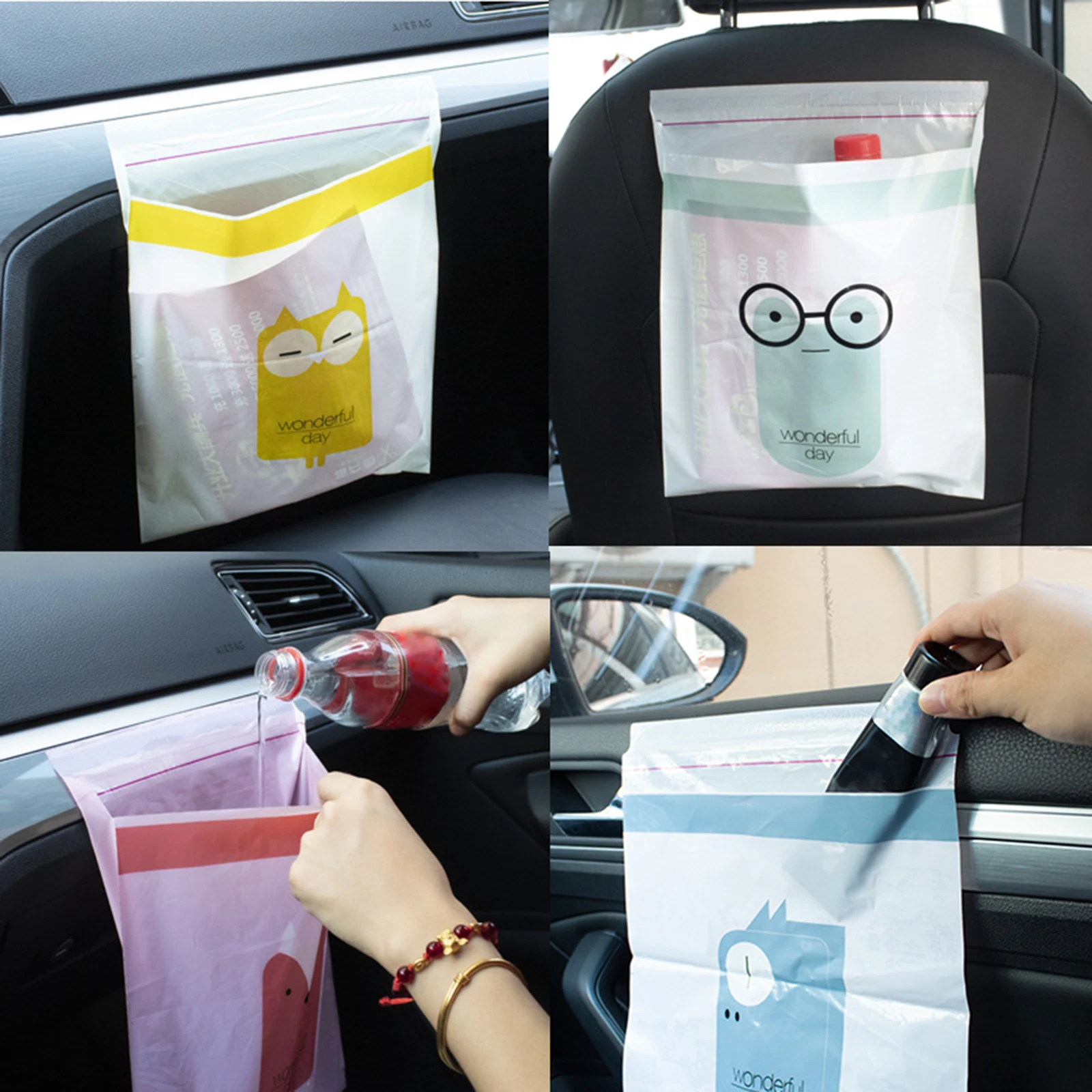15pcs Car Garbage Bag Sticky Waste Bags for Vehicle Kitchen Car Seat Back