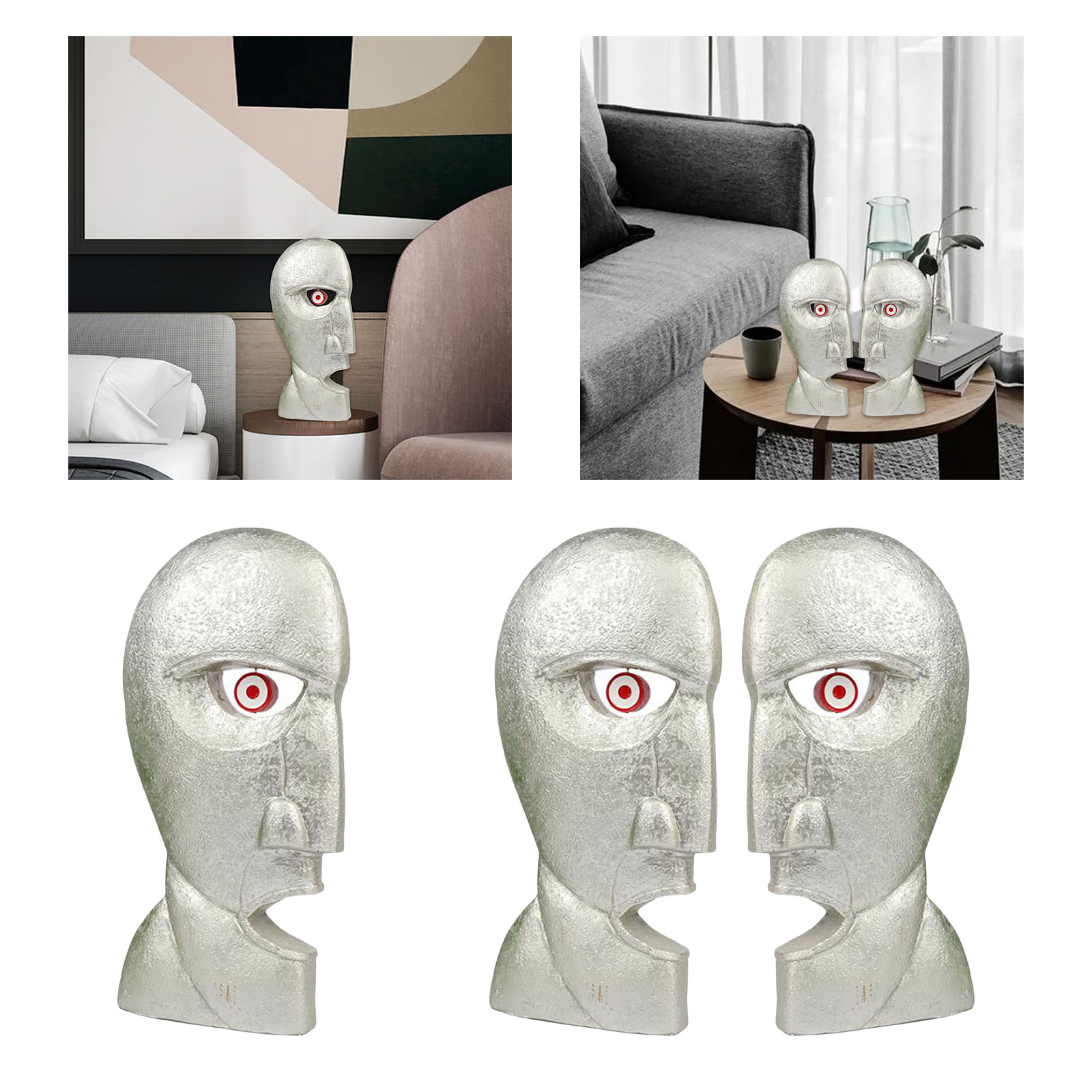 Creative Human Face Statue Abstract Double-Sided Face Sculpture for Home Living Room Bed Room Decor