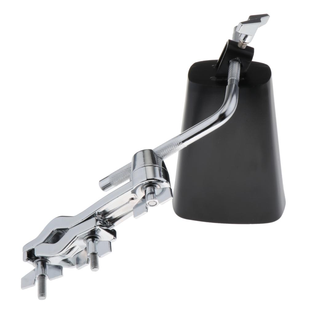 6 Inch Cowbell for Drumset with Mounting Bracket, Metal Black Finish Cow Bell