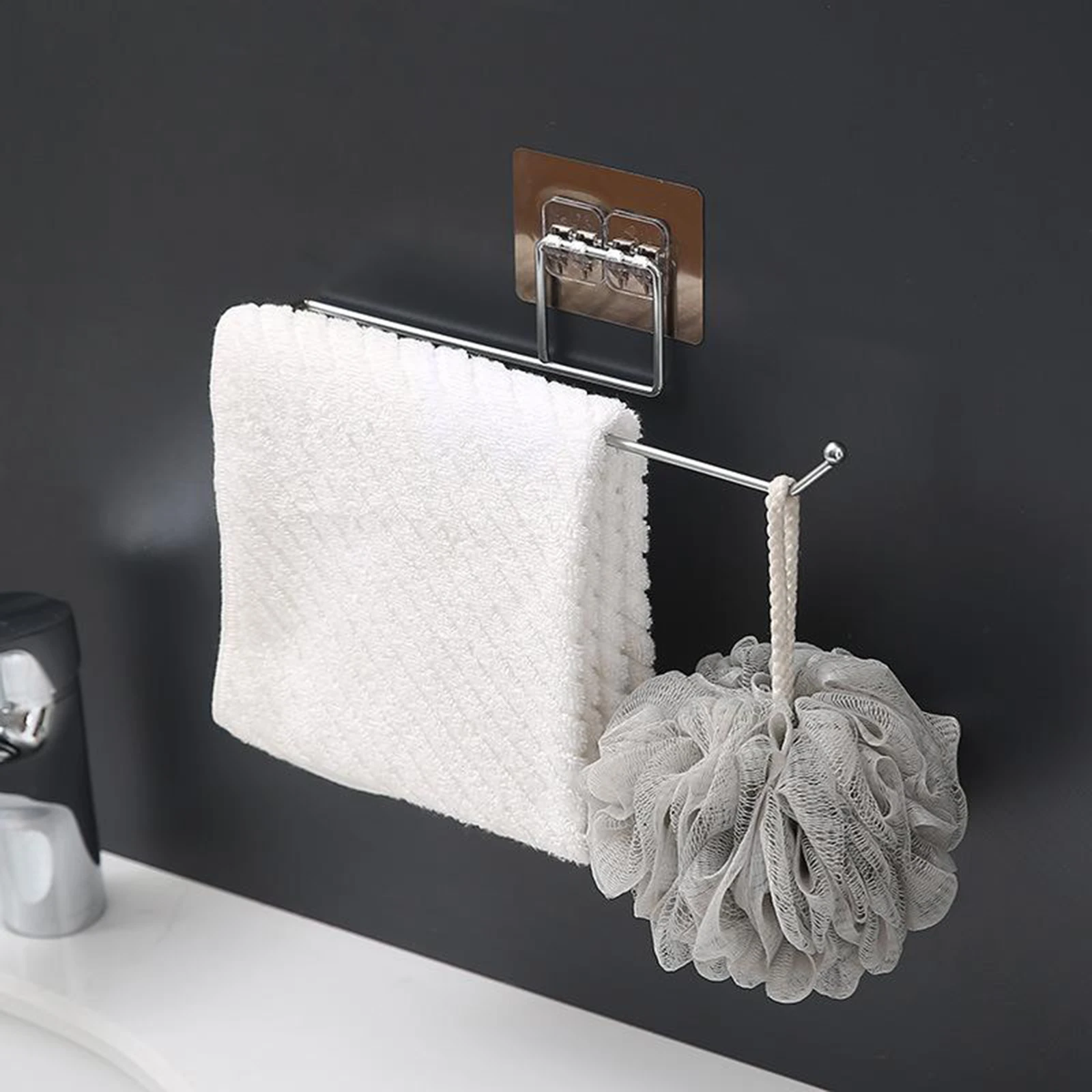 Bathroom Paper Towel Holder Rustproof Self Adhesive Wall Mount Kitchen