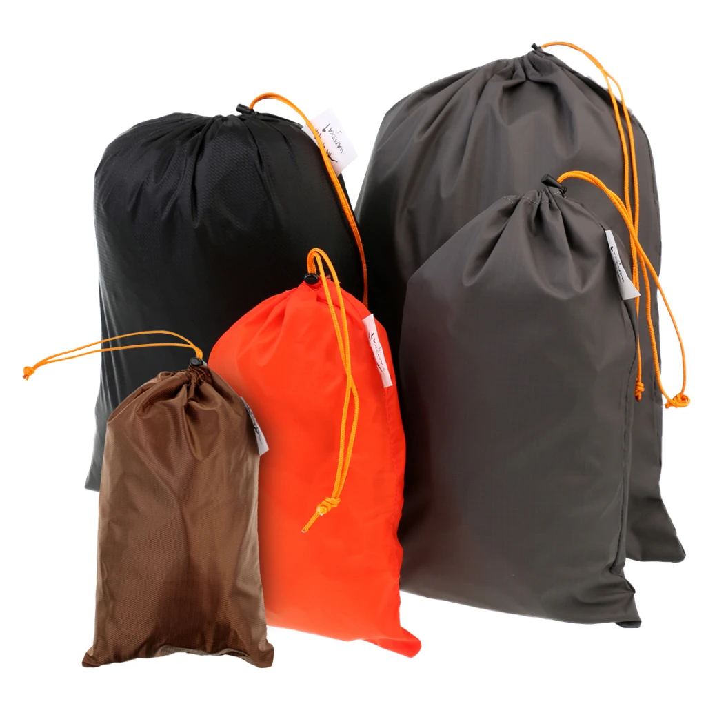 5pcs Stuff Sacks Drawstring Nylon Shoe Bags, Dirty Bag For Clothes Storage