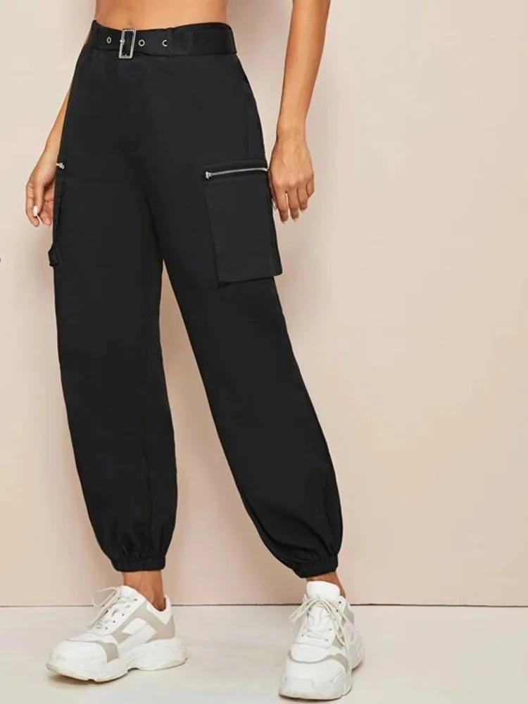 2022 Spring Autumn New Women's Solid Color Loose Casual Trouser Lady Fashion High-waist Cargo Pants Female Streetwear Sweatpants capri jeans for women
