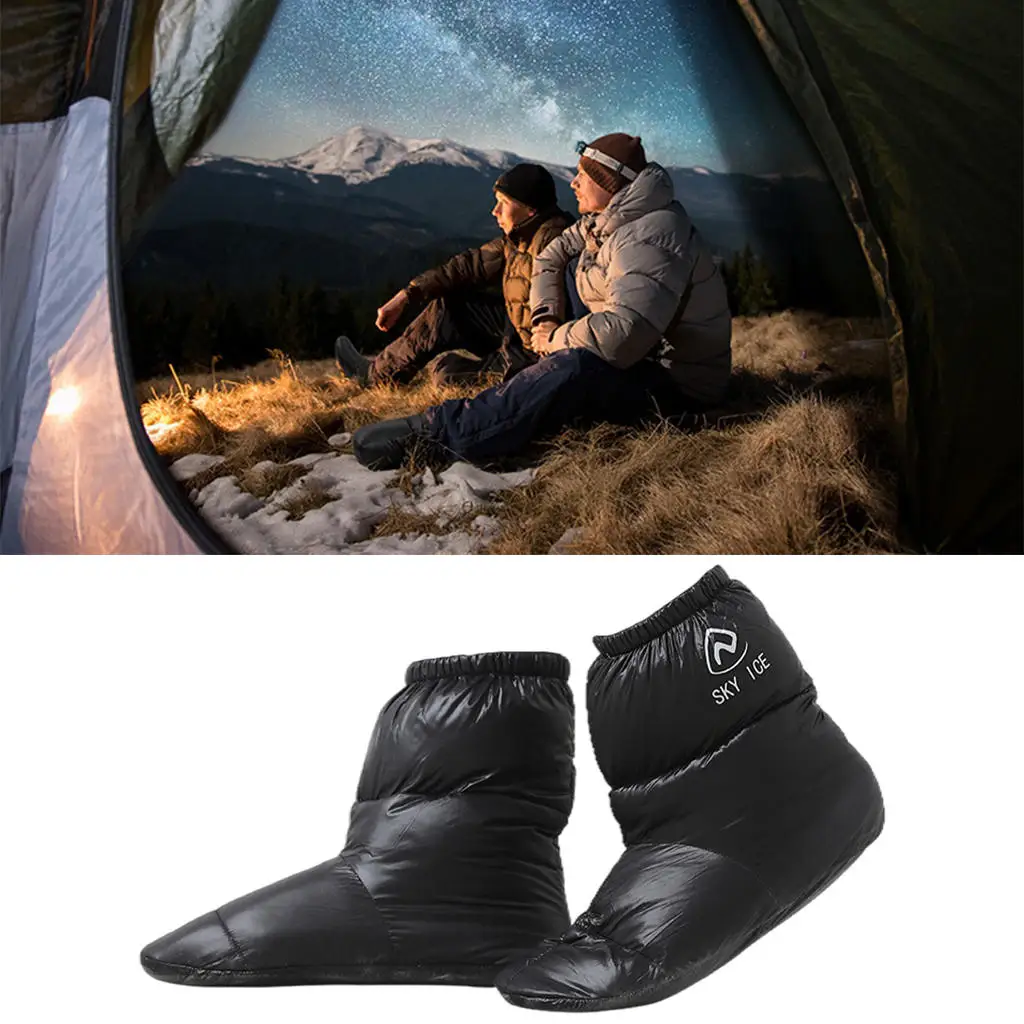 White Duck Down Slippers Winter Warm Camping Tent Boots Foot Booties Women Men Socks, Filled with 90% Duck Down, Super Warm
