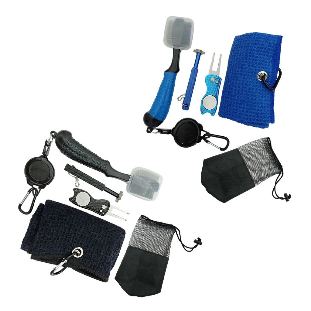 Golf Club Cleaning Kit Golf Towel, Golf Club Brush, Foldable Divot Repair Tool with Ball Marker, Golf Training Aids Accessories