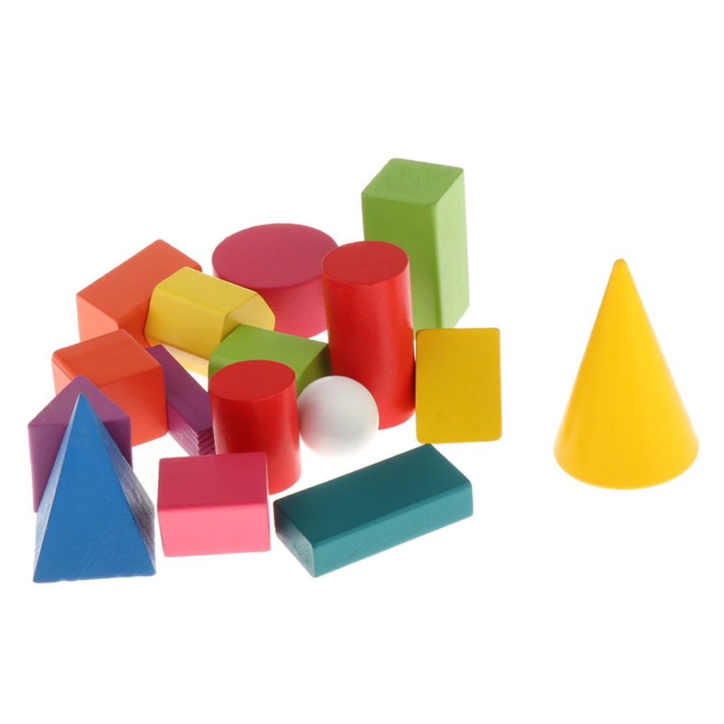 16x Colorful Shapes Geometric Wooden Toys Puzzle Kids  Supply Teacher