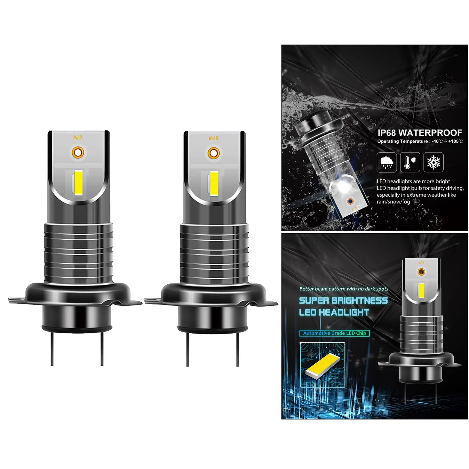 H7 LED Headlight Bulbs Kit 6 Sides High Low Beam 6000K White Replacement Bulbs IP68 Waterproof Adjustable Fog Light 12V 55W