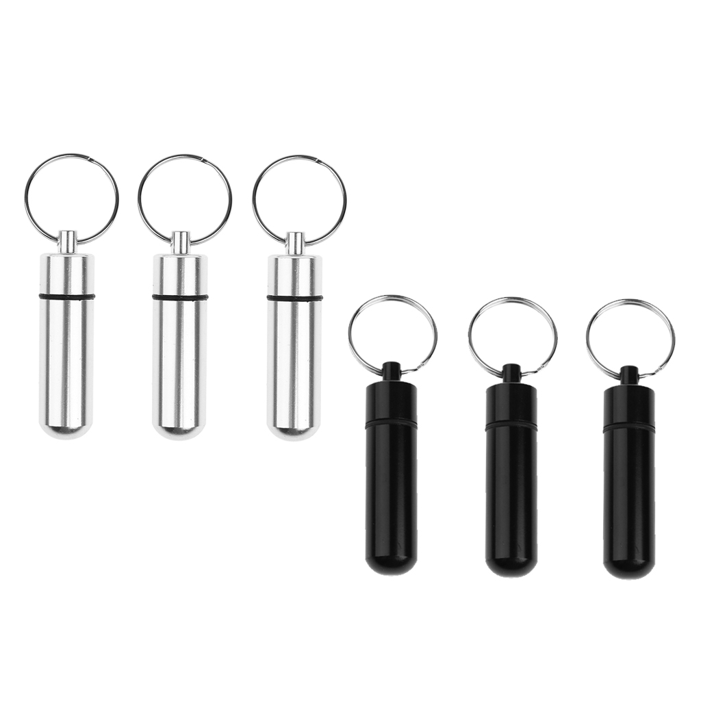 6pcs Waterproof Pill Medicine Box Case Capsule Key Fob Keychain Organizer
