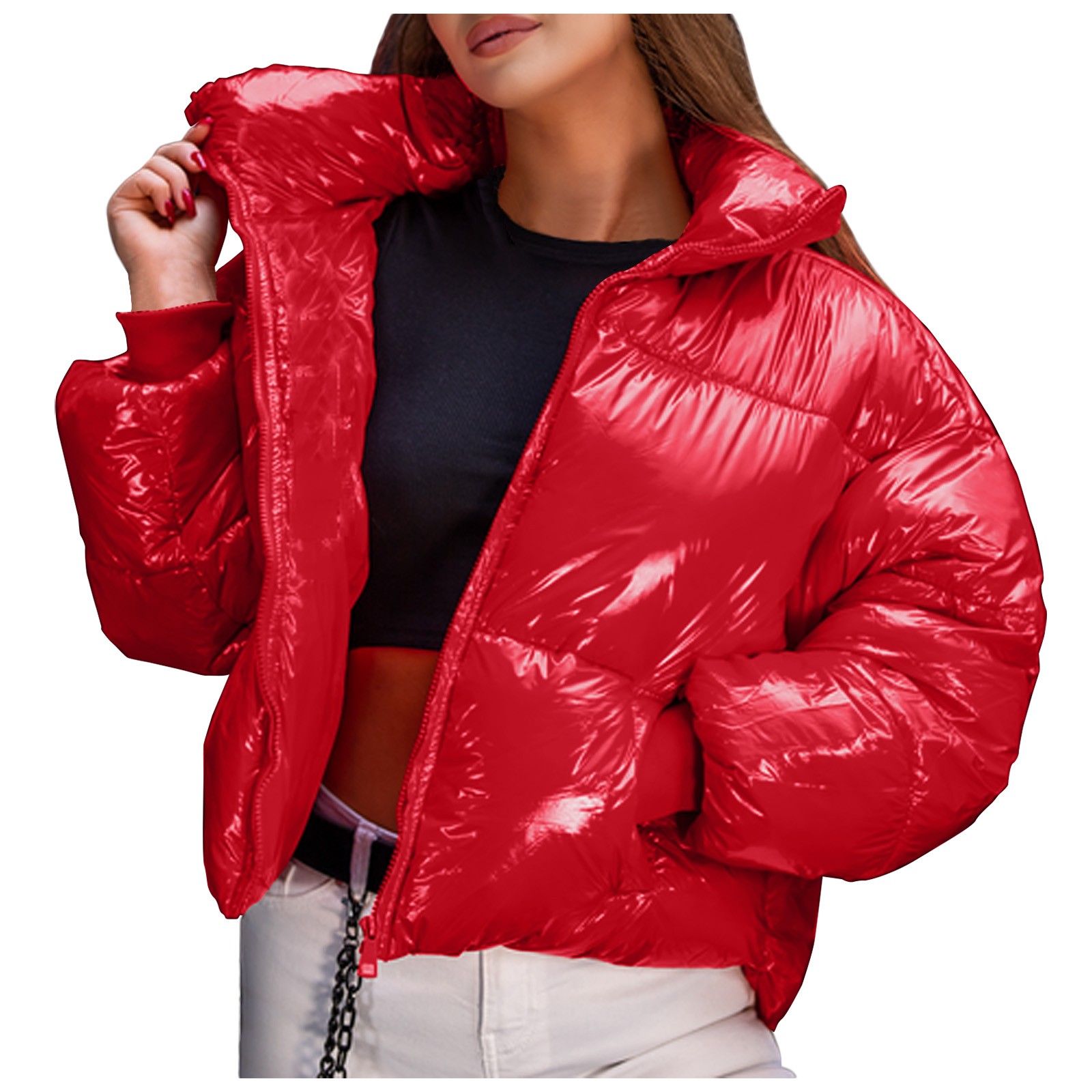 inverno feminino jaqueta moda falso couro zíper quente parkas feminino engrossar casacos de algodão acolchoado parka jaqueta com capuz outerwear