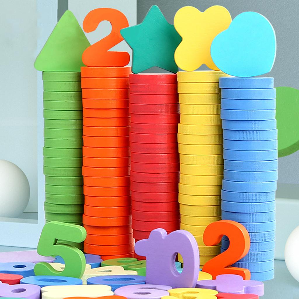 Wooden Toys Math Game Digital Arithmetic Teaching Aids Stacking Toy for Intelligence Development Computation Color Recogniton