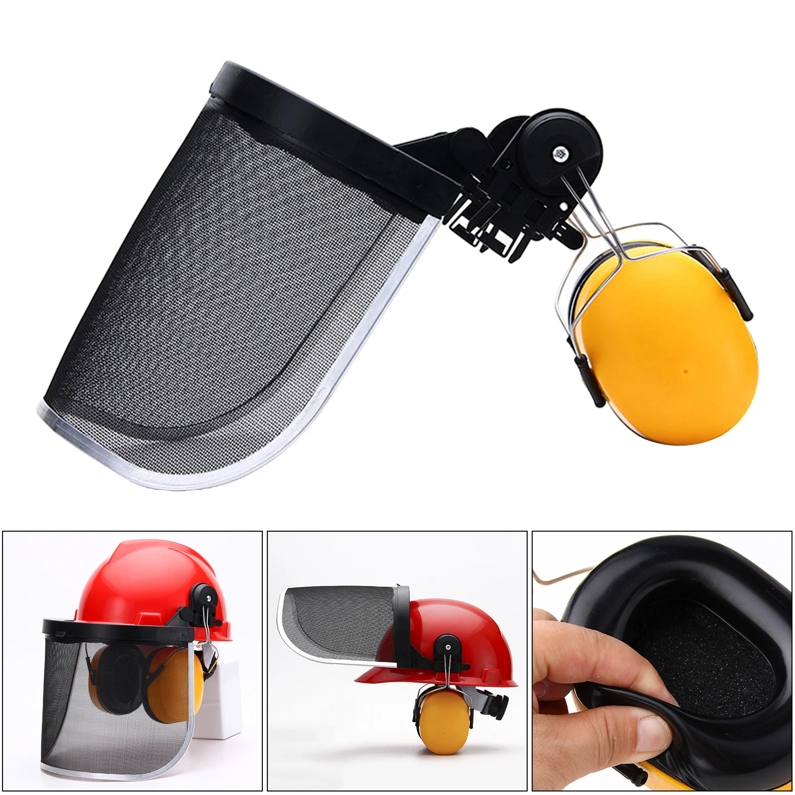 Industrial Forestry Ear Muffs and Protective Visors for Safety Helmet, Wire Mesh Mask Heavy Duty Hard Hat Chainsaw Helmet Parts