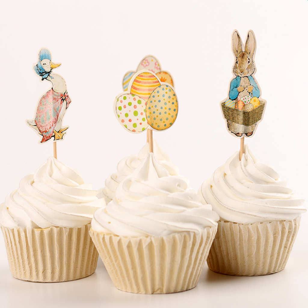 24pcs/ Set Cute Duck Rabbit Egg Style Cupcake Topper Easter Festival Food Sticks Decor Home Party Accessory