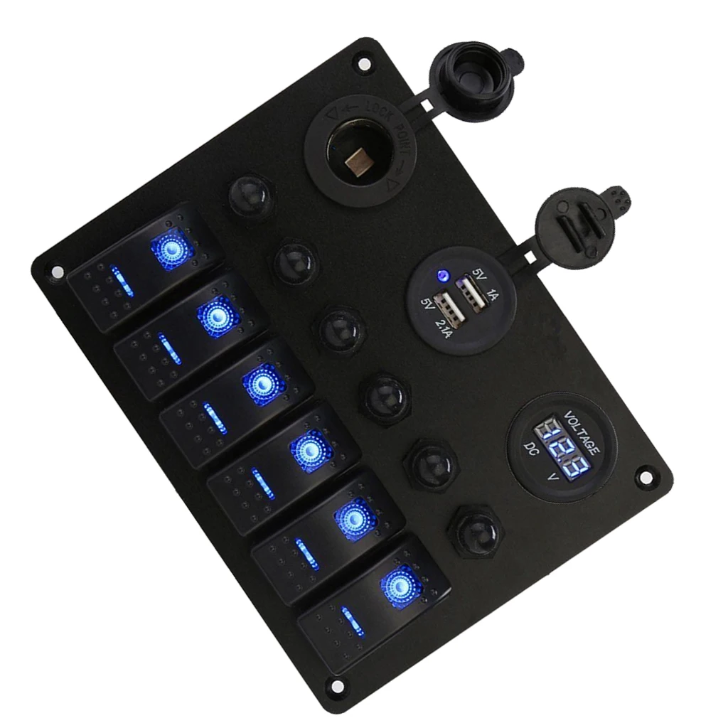 High Quality 6 Gang Waterproof Circuit LED On/Off Rocker Switch Panel