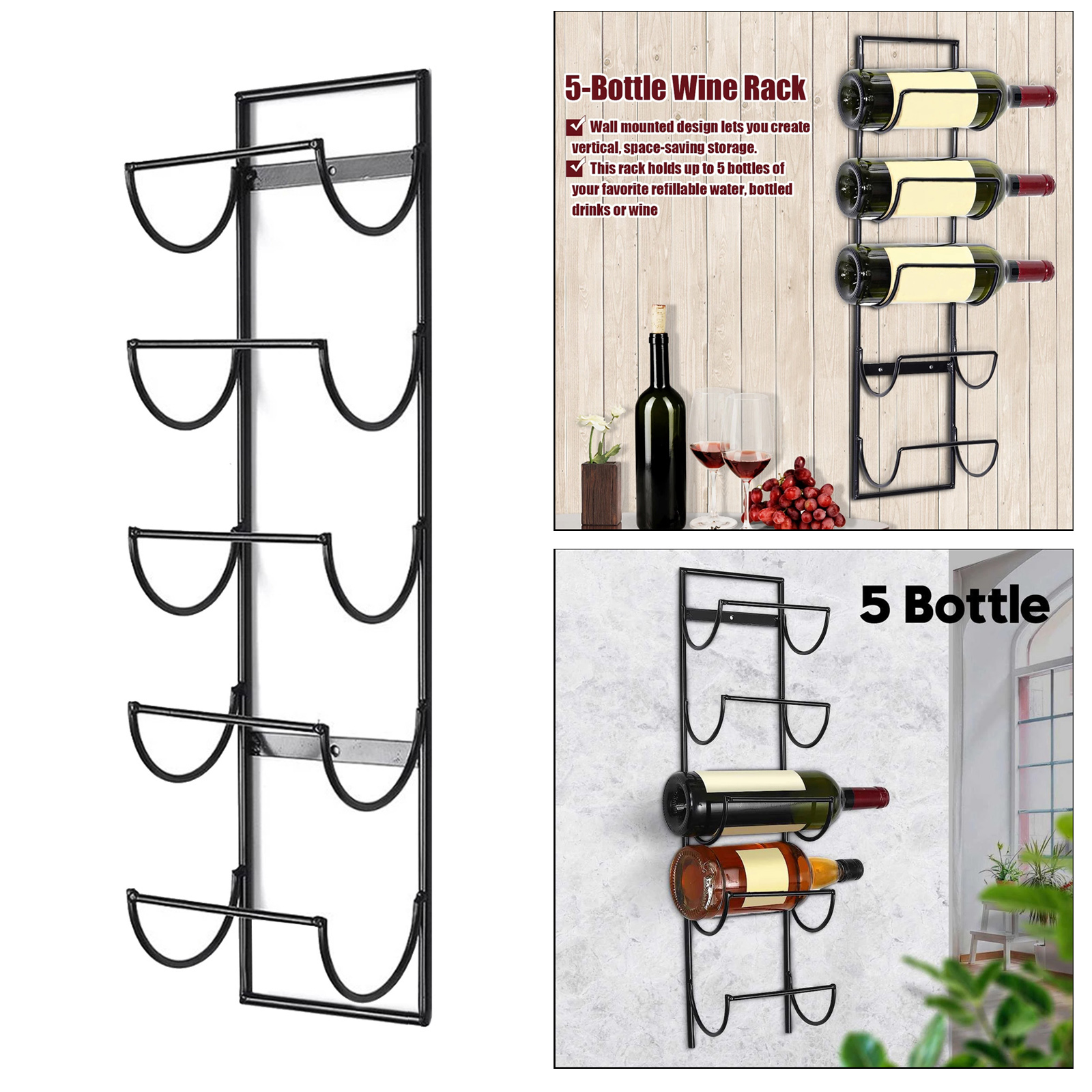 5 Bottle Metal Wall Mounted Wine Holder Wine Rack Towlel Storage Holder Shelf Bar Kitchen Rack Bottle Display Stand