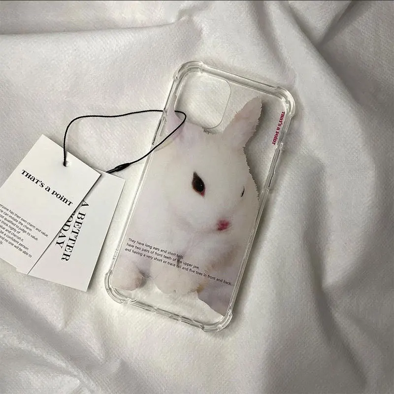 Korean cute white rabbit phone case For iPhone 13 11 12 Pro Max XS Max X XR MINI 7 8 Plus cover transparent Soft iphone 13 case iphone 13 mini case clear