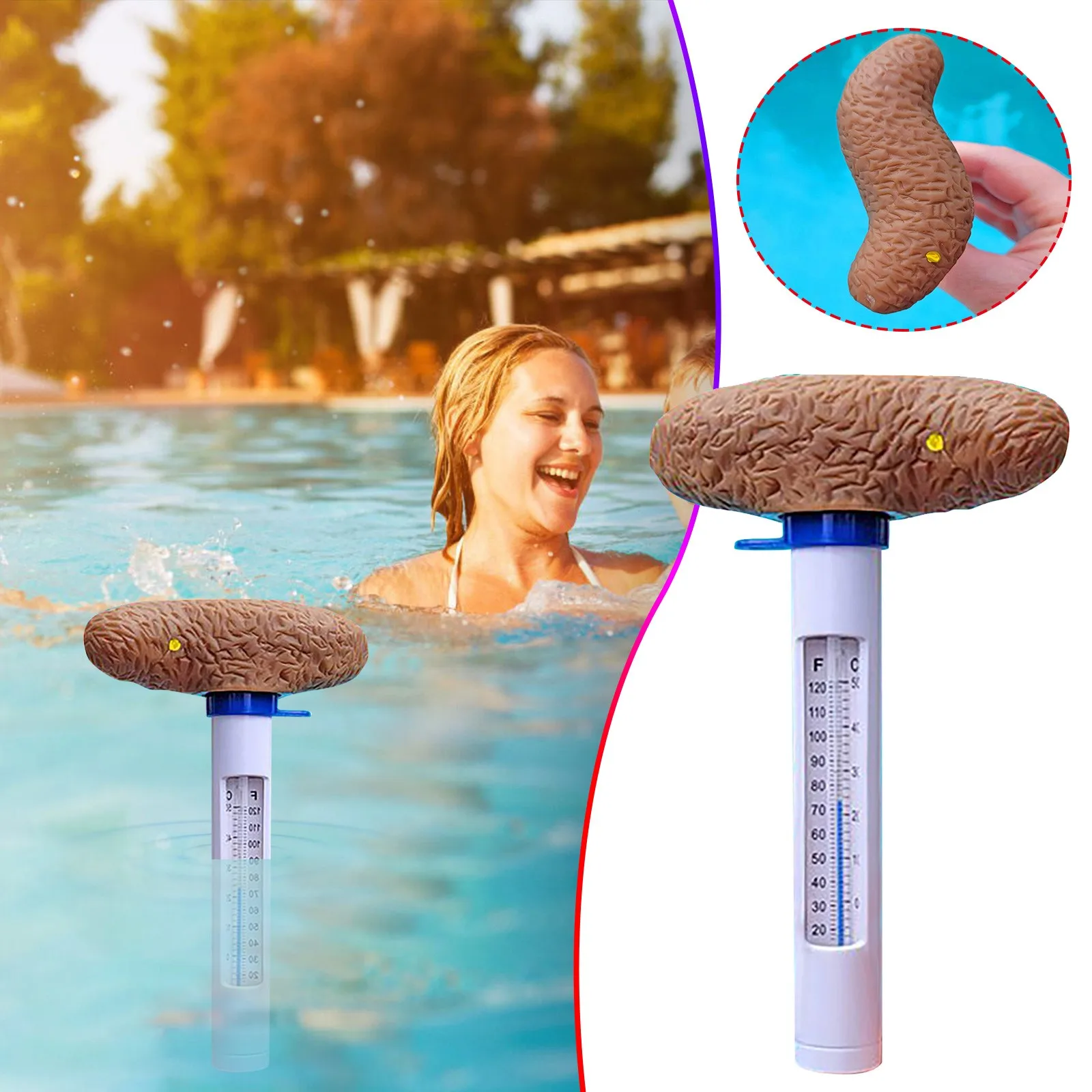 Youmei Lustiges Pool Thermometer Funny Kackhaufen Schwimmende Pool Thermomete Floating Poop Meter Für Spa-Whirlpools 